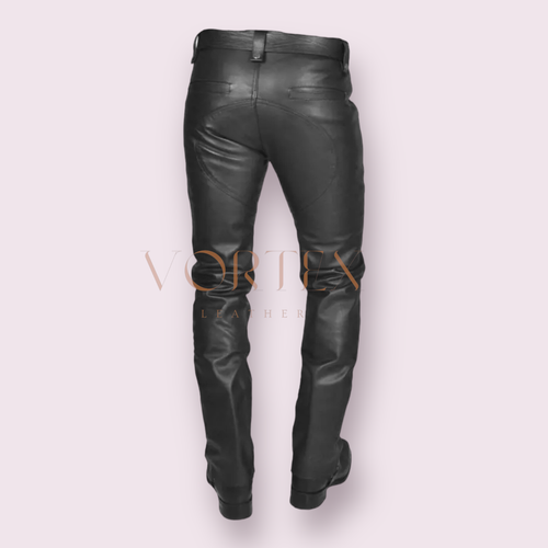 Men's Black Leather Pant Real 100% Lambskin Leather zipper style  Pants LGBT - Picture 3 of 4