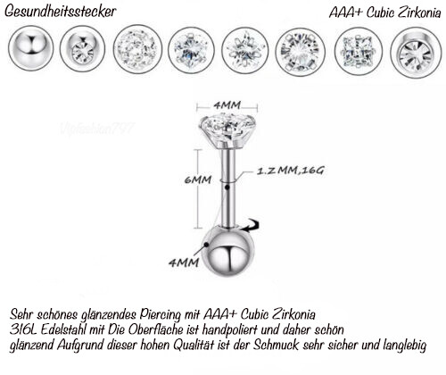 Damen Ohrringe Edelstahl 316L Zirkonia 10 Paar Set Stern Mond Herz Silber - Bild 4 von 8