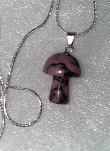 Natural Black And Pink Jasper Mushroom Sterling Silver 24” necklace - Picture 4 of 6
