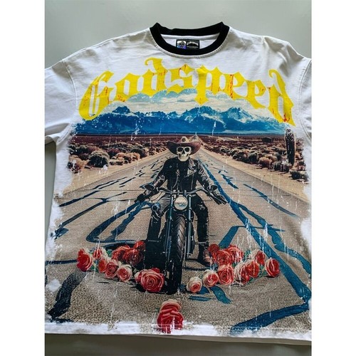 Godspeed Men's Long Sleeve T-Shirt Skeleton Motorcycle Graphic White S - Picture 5 of 11