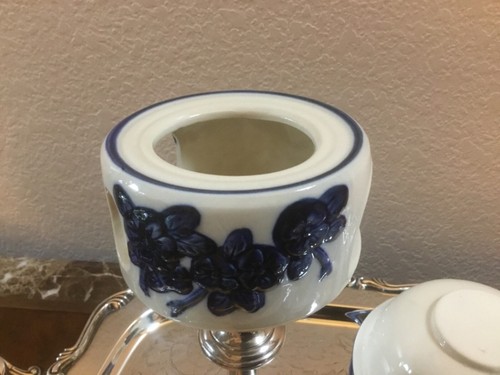 Vintage Blue Glaze Pottery Tealight Candle Warmer Wax Oil Potpourri Delft Style - Picture 5 of 12