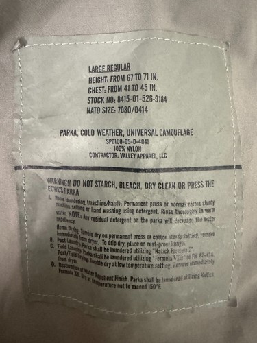 USGI US Army ACU UCP Camo Cold Wet Weather GORE-TEX Parka Large Regular - Picture 5 of 5