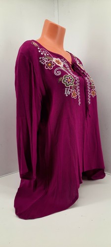 Kim Rogers Plum Embroidered, Tie Keyhole Neck, Hi-Lo Hem Top. Size Petite Large - 第 2/9 張圖片