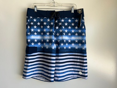 Neu mit Etikett Ocean Current Sterne Streifen blau weiß USA Amerika Boardshorts Herren Größe 34