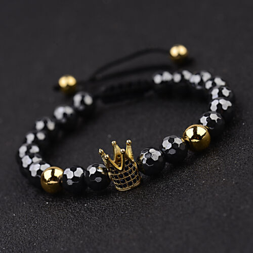 Precioso Brazalete de Cuentas de Cobre Corona Piedra Natural Negro Mate Mate Dije Para Hombre Circonio Circonio - Imagen 65 de 73