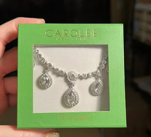 Collana frontale goccia pera cristallo tono argento Carolee nuova - Foto 5 di 6