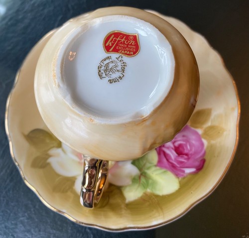 Vintage Lefton Brown Rose Heritage Demitasse Small Cup & Saucer Gold Trim - Picture 6 of 12