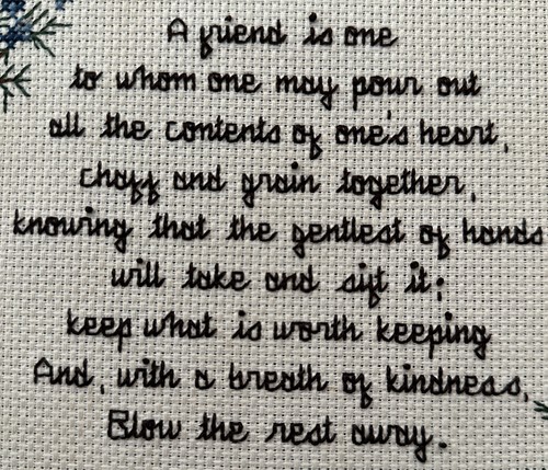 "Poema de punto pequeño de lona con aguja a un amigo 13""x 11" - Imagen 3 de 4