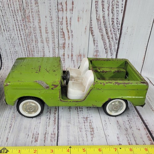 Vtg Nylint Ford Bronco w/ Thoroughbred farms horse trailer pressed steel green - Picture 13 of 20
