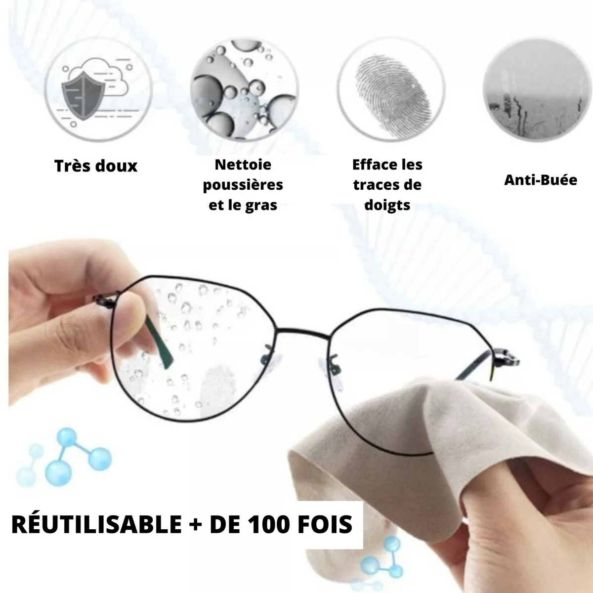 Chiffon Anti Buée Lunette Réutilisable Tissu Lingette Microfibre - 1 Pièce