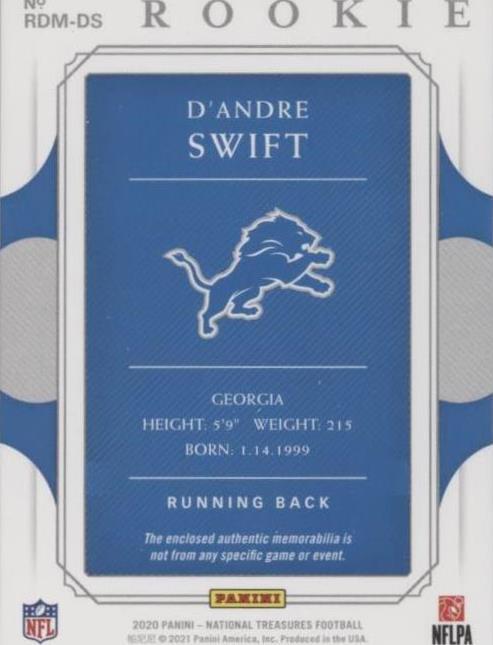 2020 Panini National Treasures D'Andre Swift #RDM-DS