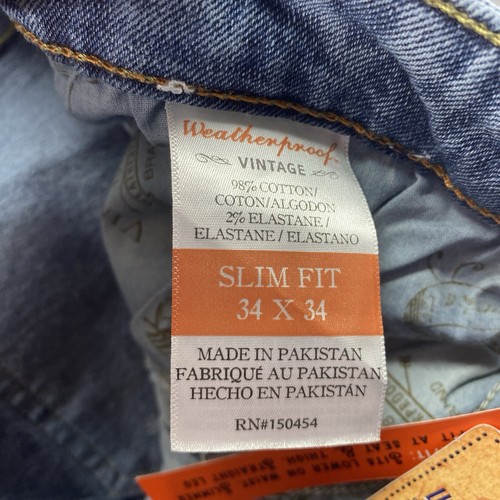 Weatherproof Jeans Mens 34x34 Blue Vintage Soft Lux Slim Fit Mid Rise NEW - Picture 8 of 13
