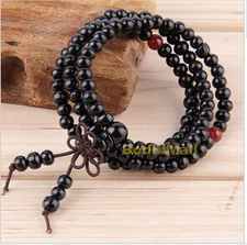 Buddhist Buddha Meditation Wood Prayer 6mm 108 Beads Mala Bracelet - Black