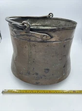 Large  Antique Copper Cauldron Pot Kettle w/ Copper Handle 16”