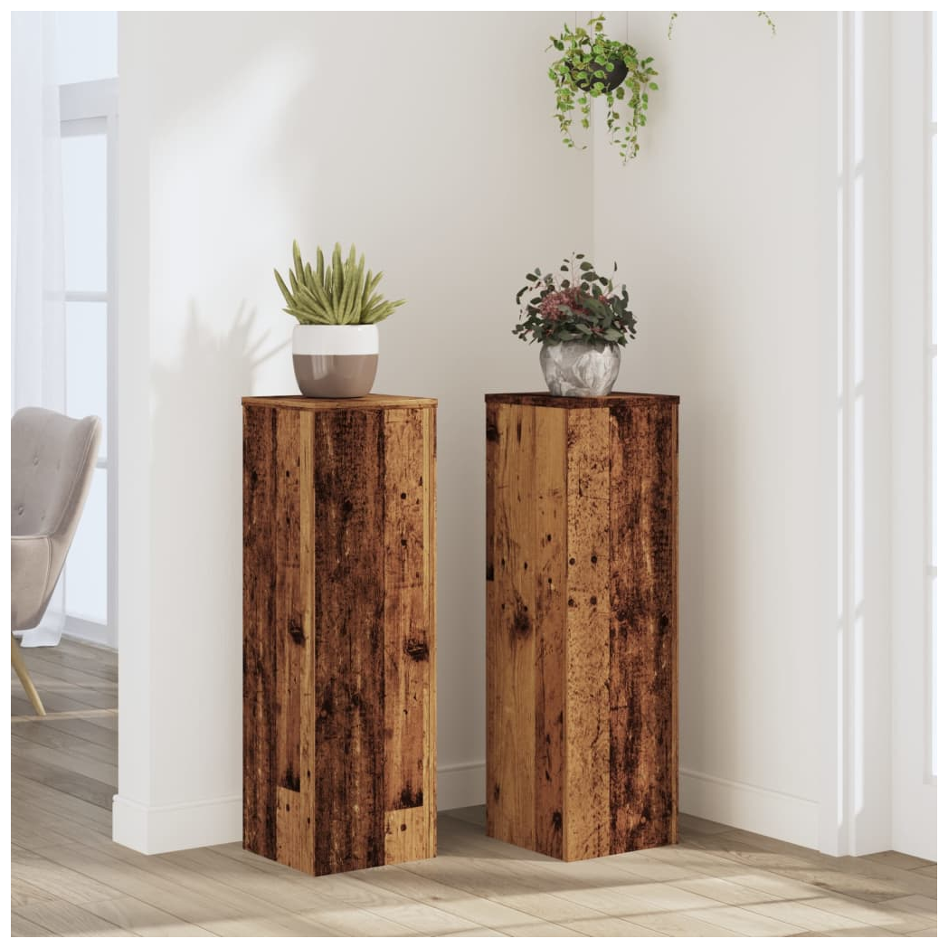 Plant Stand Set of 2 Old Wood 25x25x80cm Engineered Wood Indoor/Outdoor Stylish
