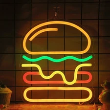 Hamburger Neon Sign for Wall Decor, Light up Delicious Food Hamburg LED Lamp ...