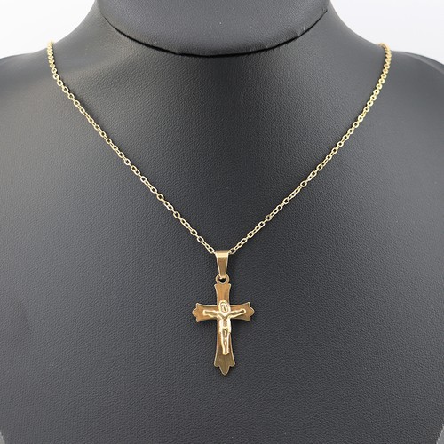 Vergoldete Edelstahl Kreuz Kruzifix Anhänger mit 18" vergoldete Halskette - Bild 2 von 6