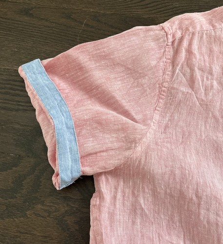 Report Collection HERITAGE Linen Button Up Short Sleeve Shirt Size XL Pale Pink - Picture 7 of 10