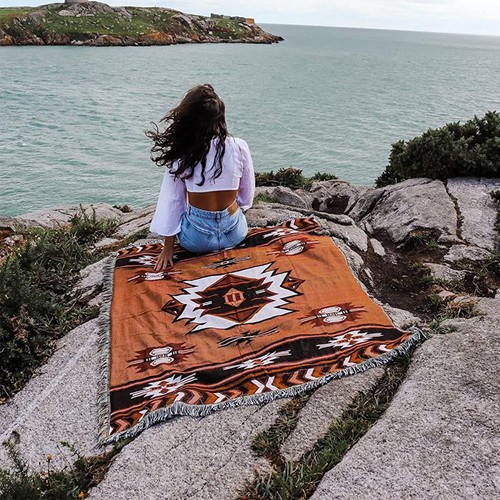 Coperta da lancio azteca coperta nativi americani decorazione boho sud-occidentale reversibile... - Foto 5 di 9