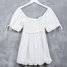 FOREVER 21 Lace Trim Puff Sleeve Mini Dress Angelcore Coquette Milkmaid White S