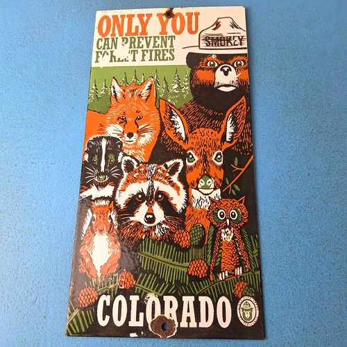 Vintage Forest Service Sign - Smokey Bear Colorado Wilderness Gas Porcelain Sign