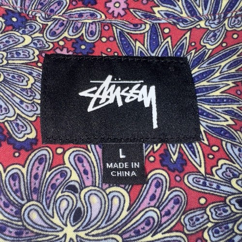Stussy Viskose Button Down rot und blau geblümt Größe Large - Bild 14 von 24