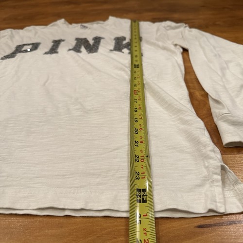 Y2K Vintage Victoria’s Secret PINK Glitzer Pailletten Logo weiß Langarmshirt Gr. Small - Bild 4 von 5