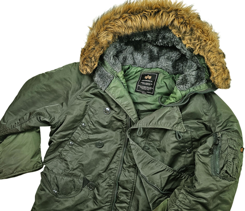 *HOT Men's ALPHA INDUSTRIES N-3B MILITARY PARKA COLD FUR HOODED Zip GREEN Coat M - Picture 7 of 17
