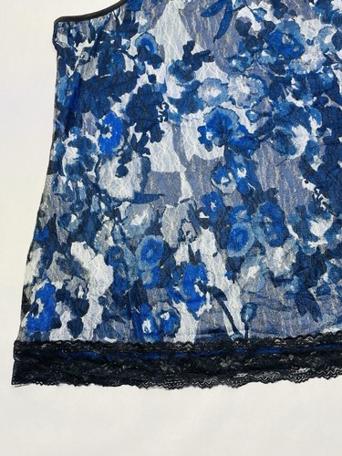 Blue Black Lace Artsy Floral Watercolor Cami Tank Top Plus Sz 4 Fairy Y2K Boho - Picture 7 of 24