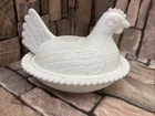 vintage Indiana Glass white milk glass hen on nest covered dish