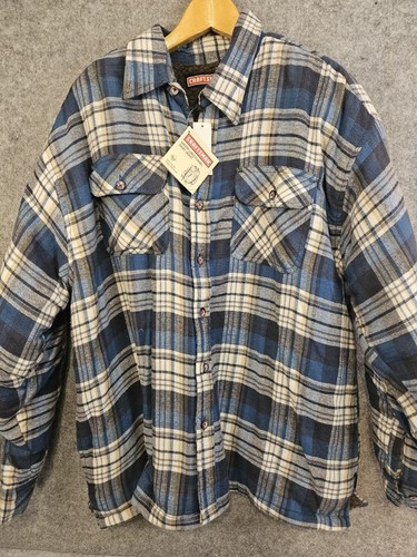 CRAFTSMAN Flannel Shirt Jacket Sherpa Lined Men's 2XL Lumberjack Navy Plaid NEW - Picture 2 of 16