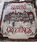 Seasons Greeting Winter Christmas Villge Scene Throw Blanket 51x58 Tapestry