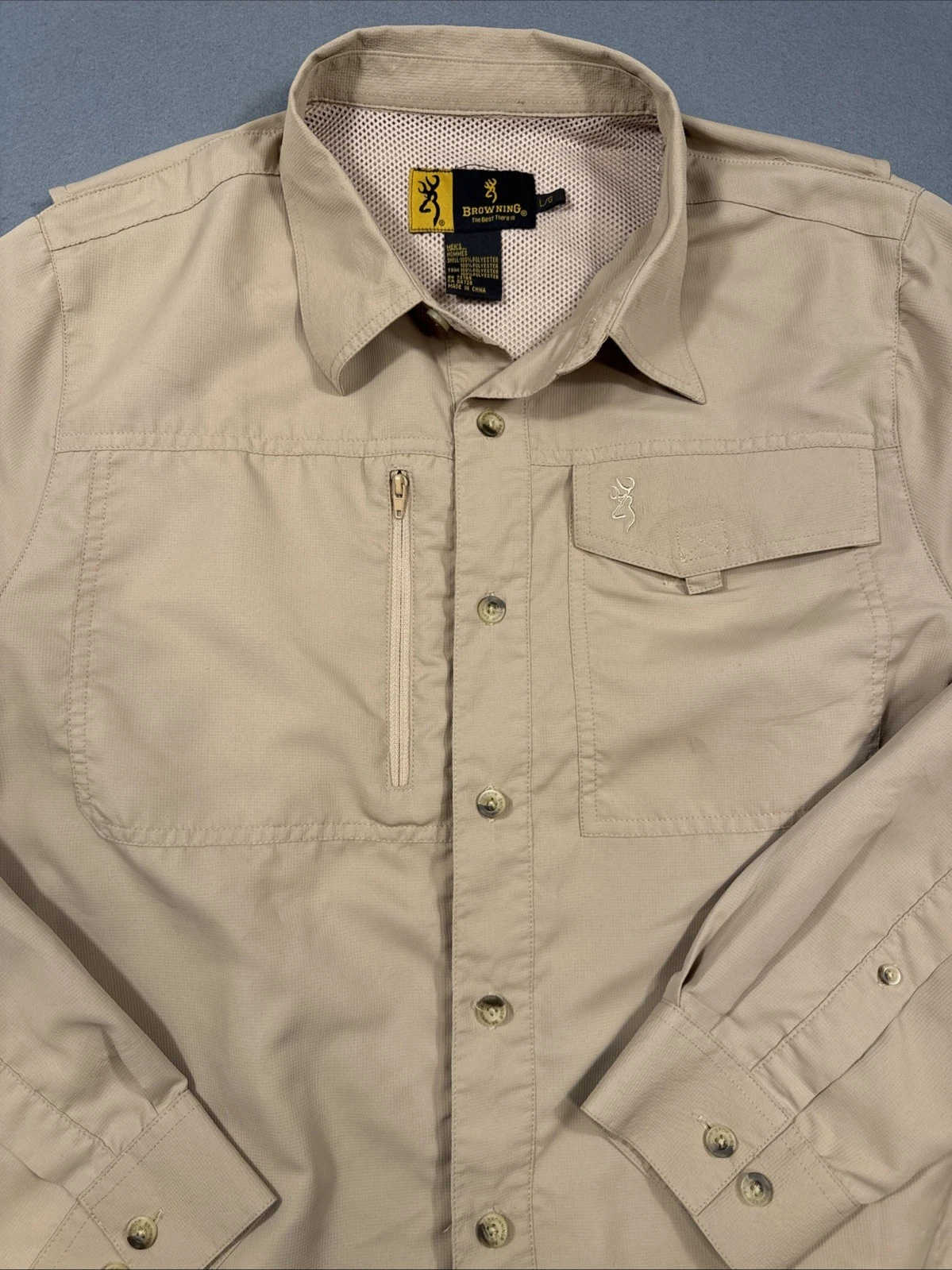 BROWNING OUTDOOR Shirt Vented FISHING Long Sleeve Button Down Brown Mens Large