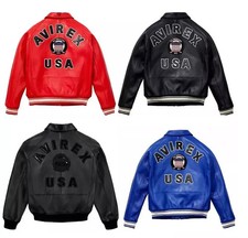 Men's Black Avirex American Bomber Genuine Cowhide Leather Flight Style Jacket