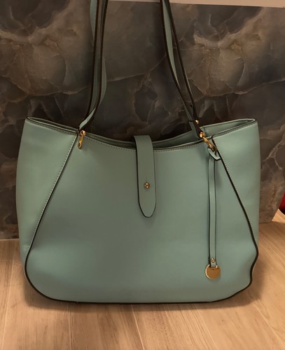 2 Vegan Leather Purse Tote 1 Light Blue Red Interior & 1 Brown Red Interior New - Picture 3 of 9