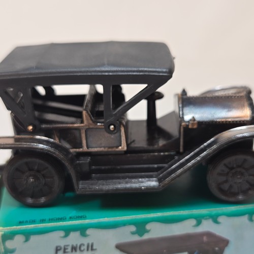 Menge 4 Vintage Druckguss Bleistiftspitzer mit Boxen - Uhr Auto Flugzeug Pferd - Bild 12 von 15