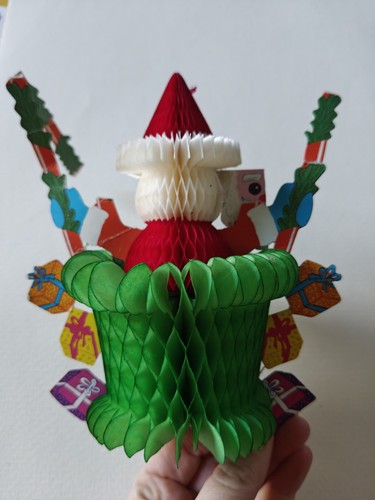 Vecchia carta a nido d'ape vintage Babbo Natale decorazione piccola cartolina - Foto 10 di 14