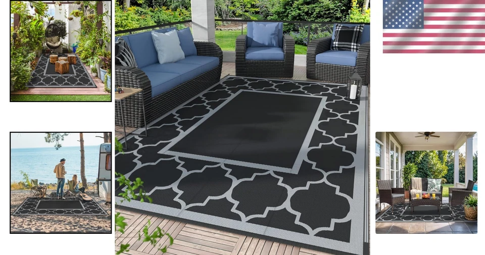 Alfombra compacta impermeable para exteriores de 9' x 12' - perfecta para aventuras de camping con estilo Foto 2 de 4