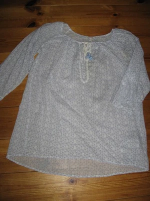 Esprit Bluse Gr.36/38 w.NEU weiß blau Bindeband geometrisches Muster 3/4 Arm - Bild 1 von 2