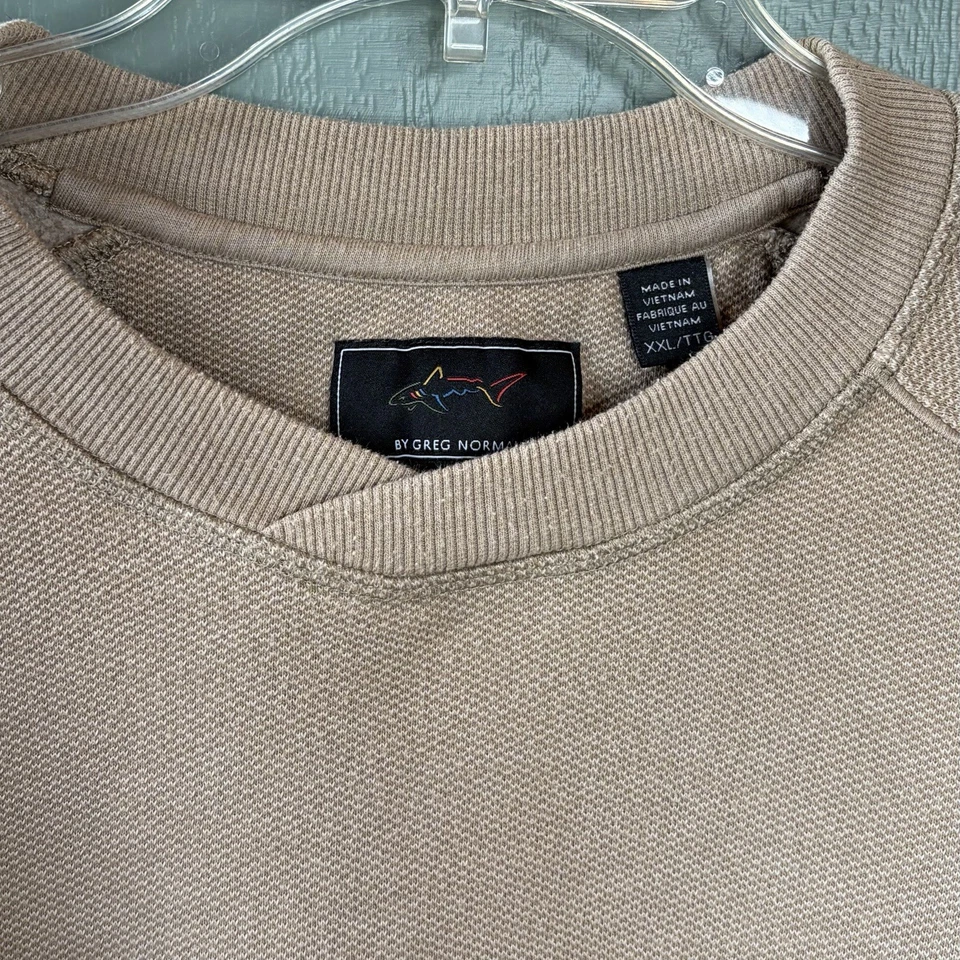 Greg Norman Sweatshirt Mens 2XL Light Tan Crewneck Shark Logo Golf Pullover - Image 2 of 4
