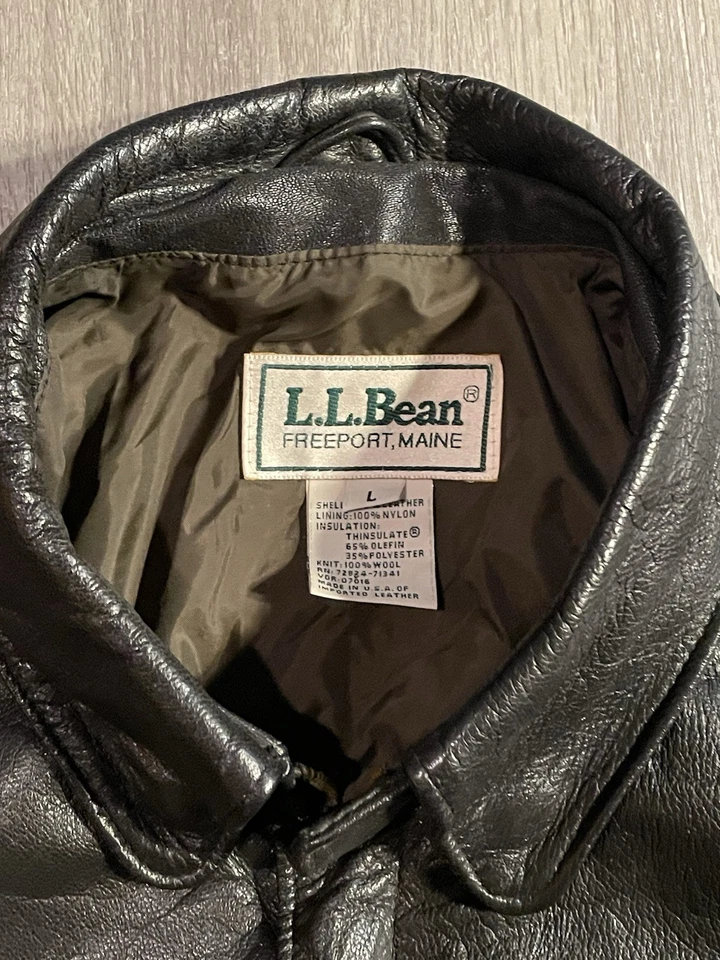 Vintage LL Bean Dark Brown Bomber Jacket  100% Leather Made In USA Men’s Size L - Image 3 of 4