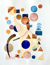 Abstract original art painting watercolor circles modern art small