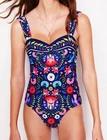 Boden Sweetheart Swimsuit Navy Blue Size 12 Regular Non Wired Padded Ruching New