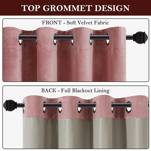 HOMEIDEAS Blush Pink Full Blackout Velvet Curtains,52 X 96 Inch Room Darkenin... - Picture 5 of 7