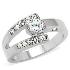 High polished no plating Stainless Steel Ring with AAA Grade CZ in Clear