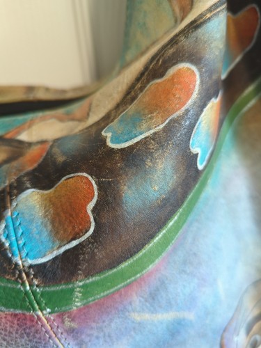 ANUSCHKA HAND PAINTED Leather HOBO Bag Geometric Bronze Turquoise BOHO Art EUC - Picture 6 of 14