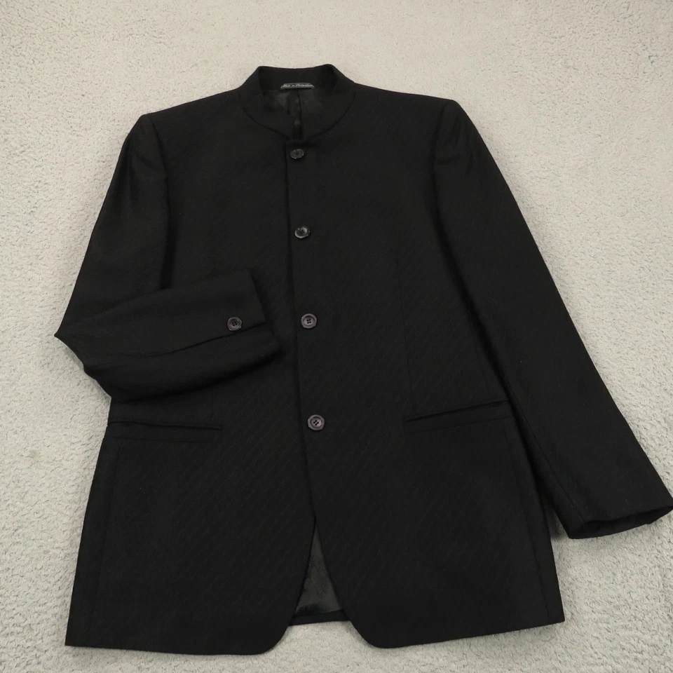 Versace Classic V2 Mandarin Collar Blazer 40R Black Wool Jacquard Designer Coat - Image 3 of 4
