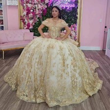 Off Shoulder Quinceanera Dresses Shiny Sequins Applique Prom Ball Gowns Sweet 16