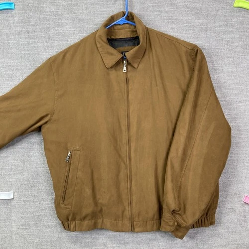 Jos A Bank Jacket Mens M Brown Microfiber Bomber Removable Lining Full Zip - product listing photo