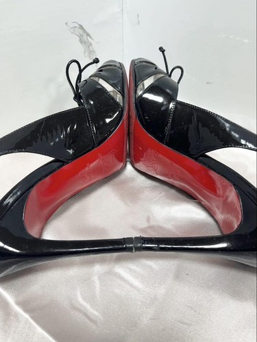 Christian Louboutin Mules Sandals Heel Ribbon Leather Black EU37.5/US7.5 Auth - Picture 5 of 24